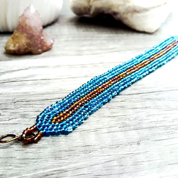 Boho Chic Beaded Herringbone Bracelet, Seed Bead Jewelry, 7.25" - Picture 5 of 8